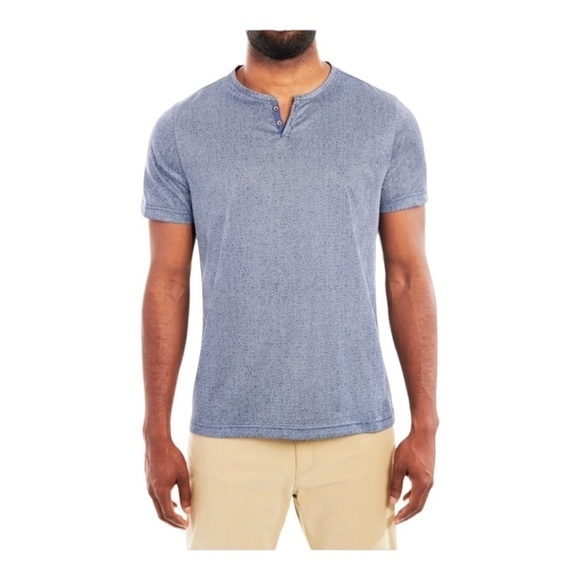 CON.STRUCT Denim Texture Performance Stretch Short Sleeve Blue Henley Size XL - Picture 1 of 7